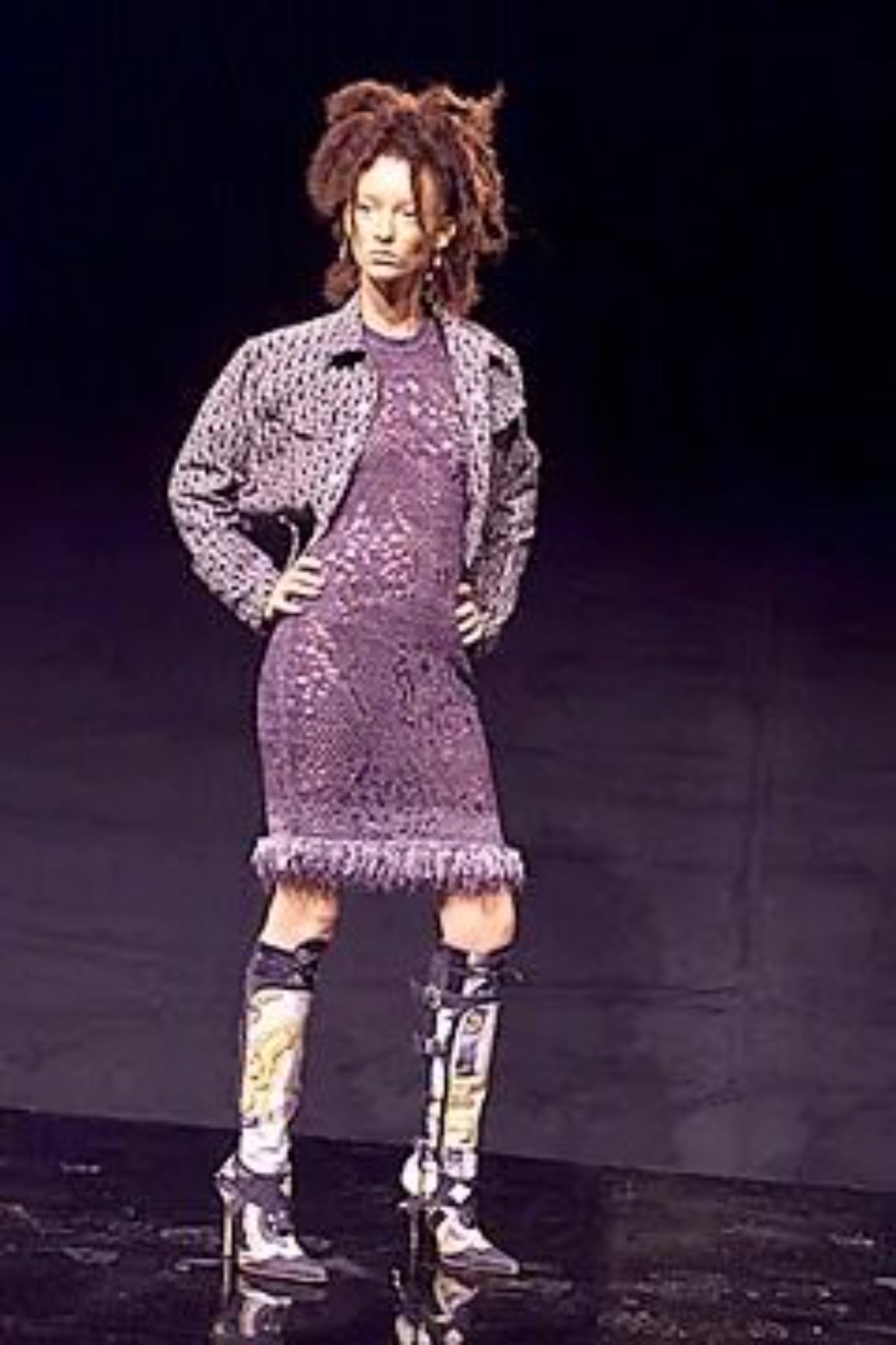 Runway Photo of Christian Dior by John Galliano knit blue and silver dress from Spring Summer 2000