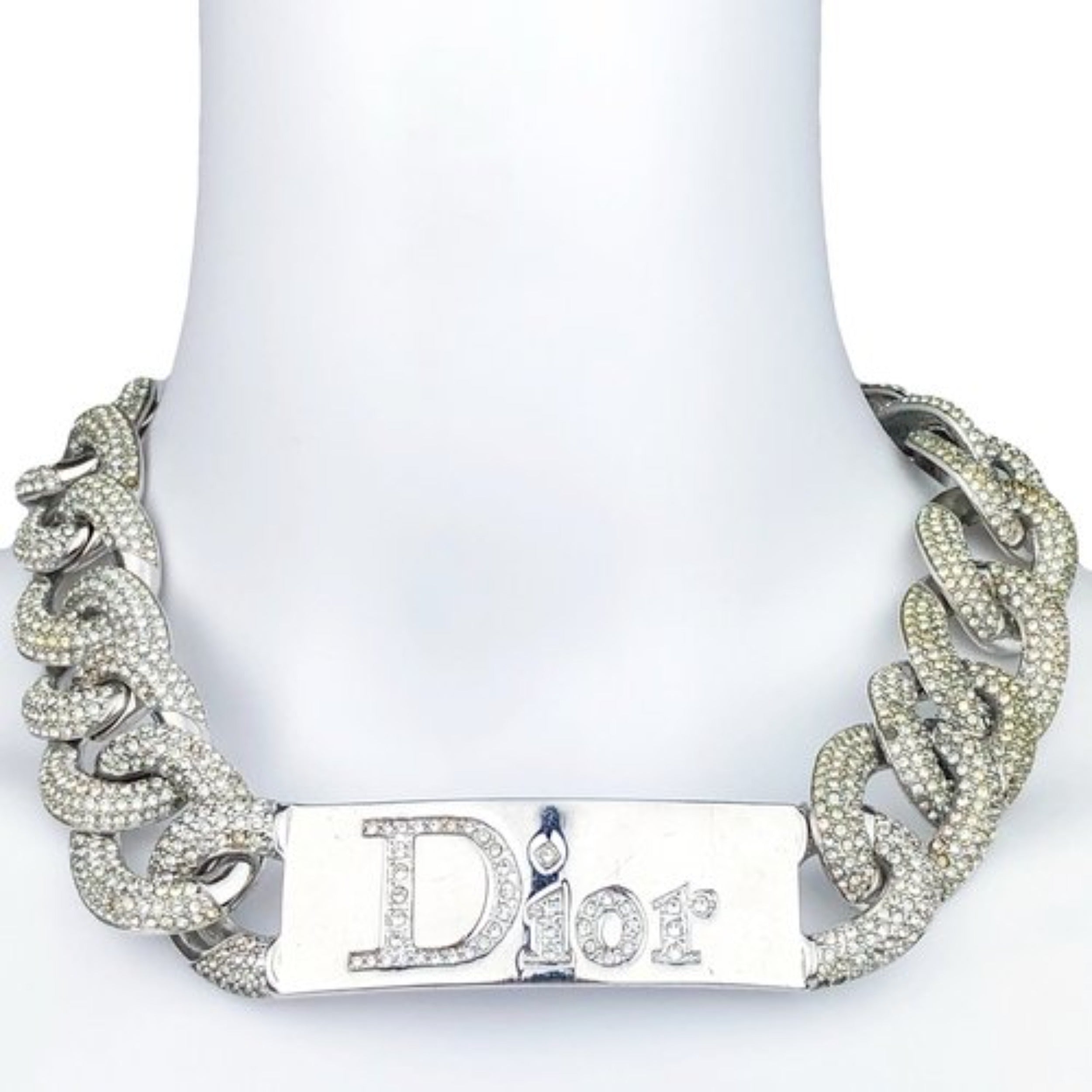 Vintage Christian Dior by John Galliano pave ID necklace from Fall Winter 2000