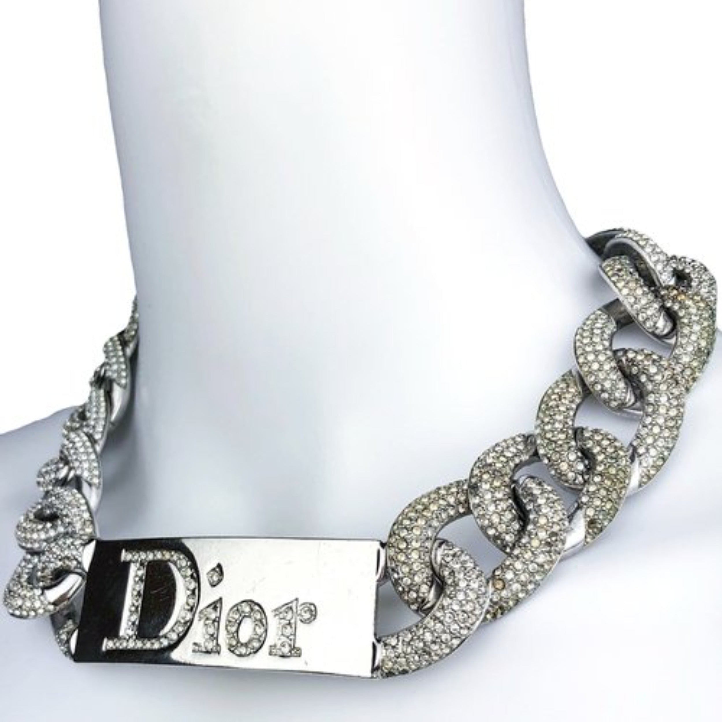 Vintage Christian Dior by John Galliano pave ID necklace from Fall Winter 2000