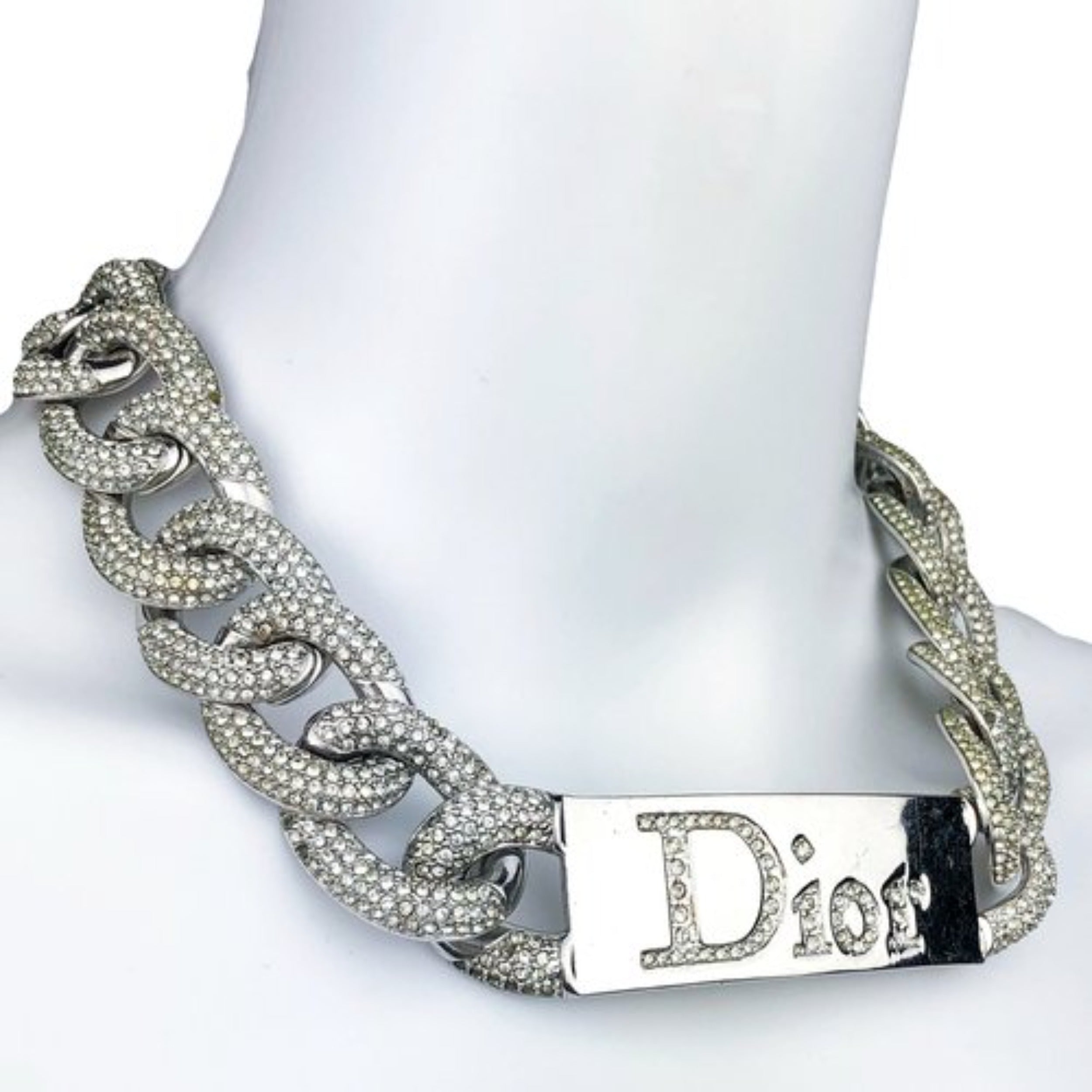 Vintage Christian Dior by John Galliano pave ID necklace from Fall Winter 2000